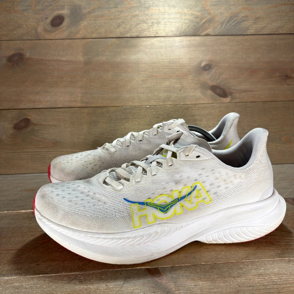 HOKA Mach 6 Mens size 12 shoes White Mesh Lace Up Cushioned Lightweight sneakers